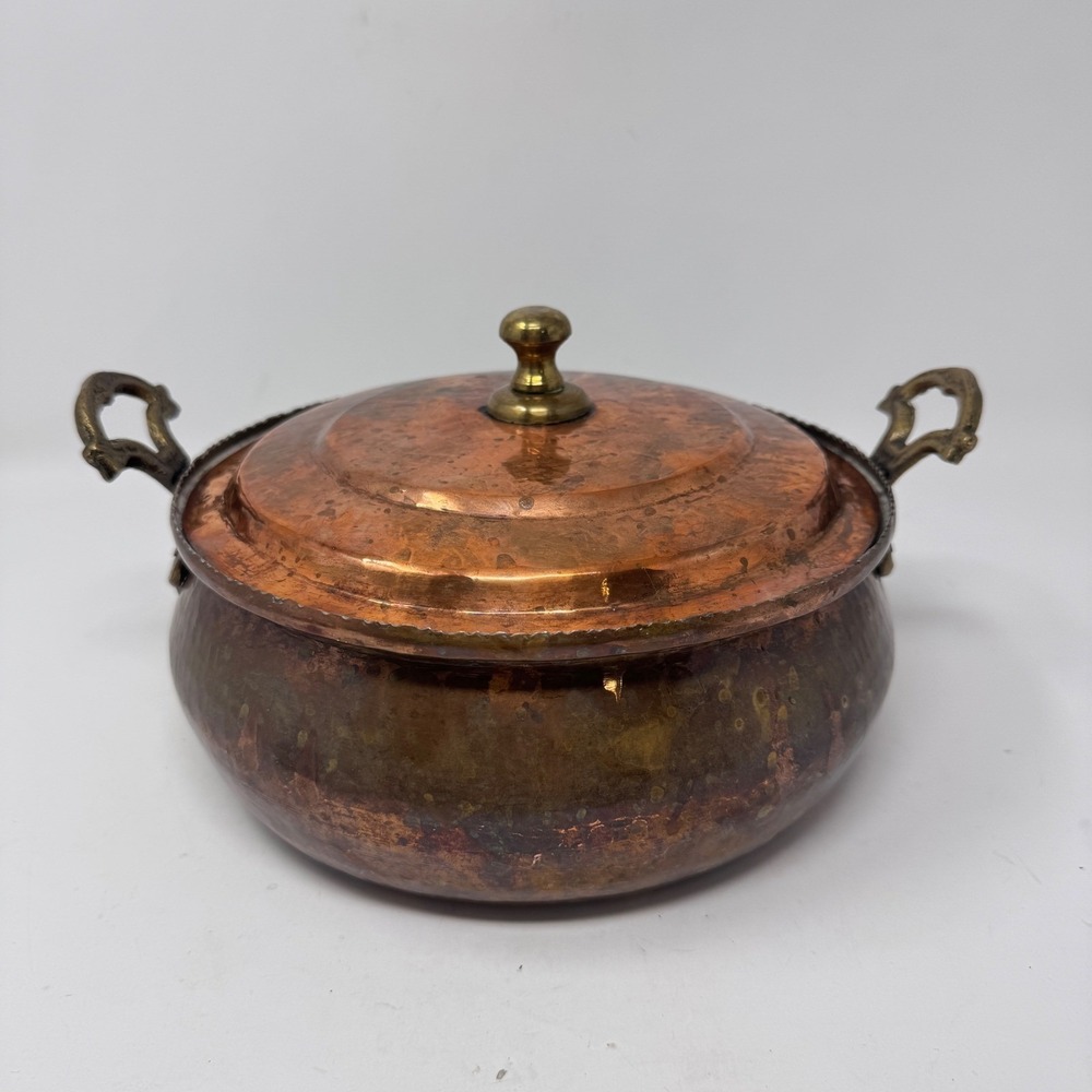 Hand Hammered Copper Pot Lid Tin Lined Brass Handles European Cookware 20cm